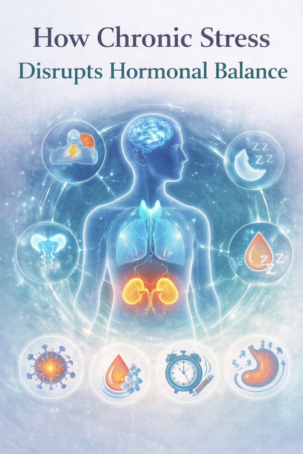 Educational illustration showing stress affecting hormonal and endocrine balance